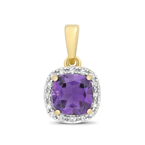 Diamond and Amethyst Pendant 6X6mm - 9ct Gold